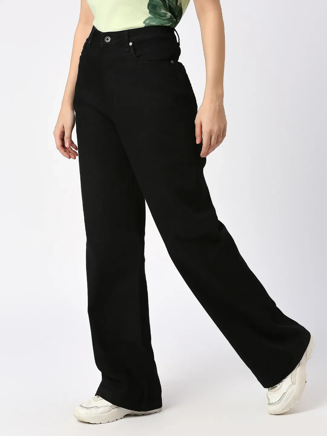 Black Wide Flare Leg High Rise Women's Denim By Being Human Clothing - Image 2