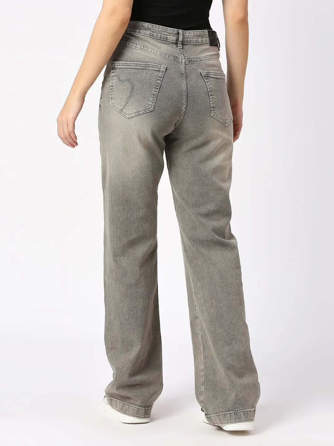 Grey Wide Flare Leg High Rise Women's Denim By Being Human Clothing - Image 4