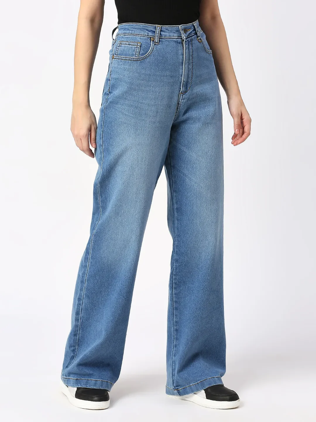 Blue Wide Flare Leg High Rise Women's Denim By Being Human Clothing - Image 4
