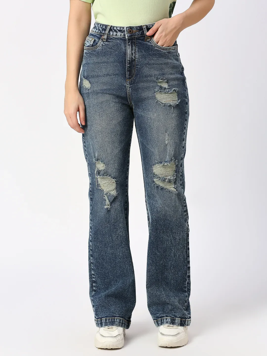 Blue Wide Flare Leg High Rise Women's Denim By Being Human Clothing