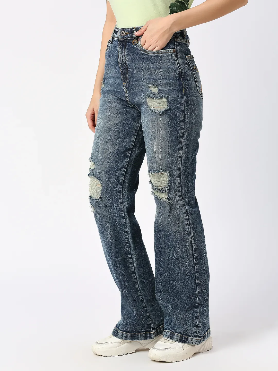 Blue Wide Flare Leg High Rise Women's Denim By Being Human Clothing - Image 4