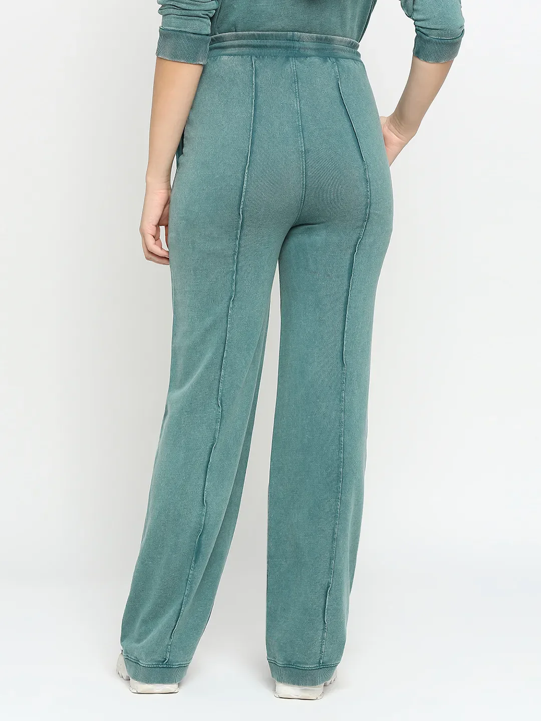 Green Wide Leg Fit Women's Cotton Track Pants By Being Human Clothing - Image 4