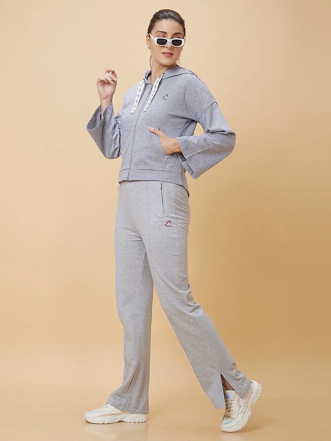 Grey Wide Leg Fit Women's Cotton Track Pants By Being Human Clothing - Image 6