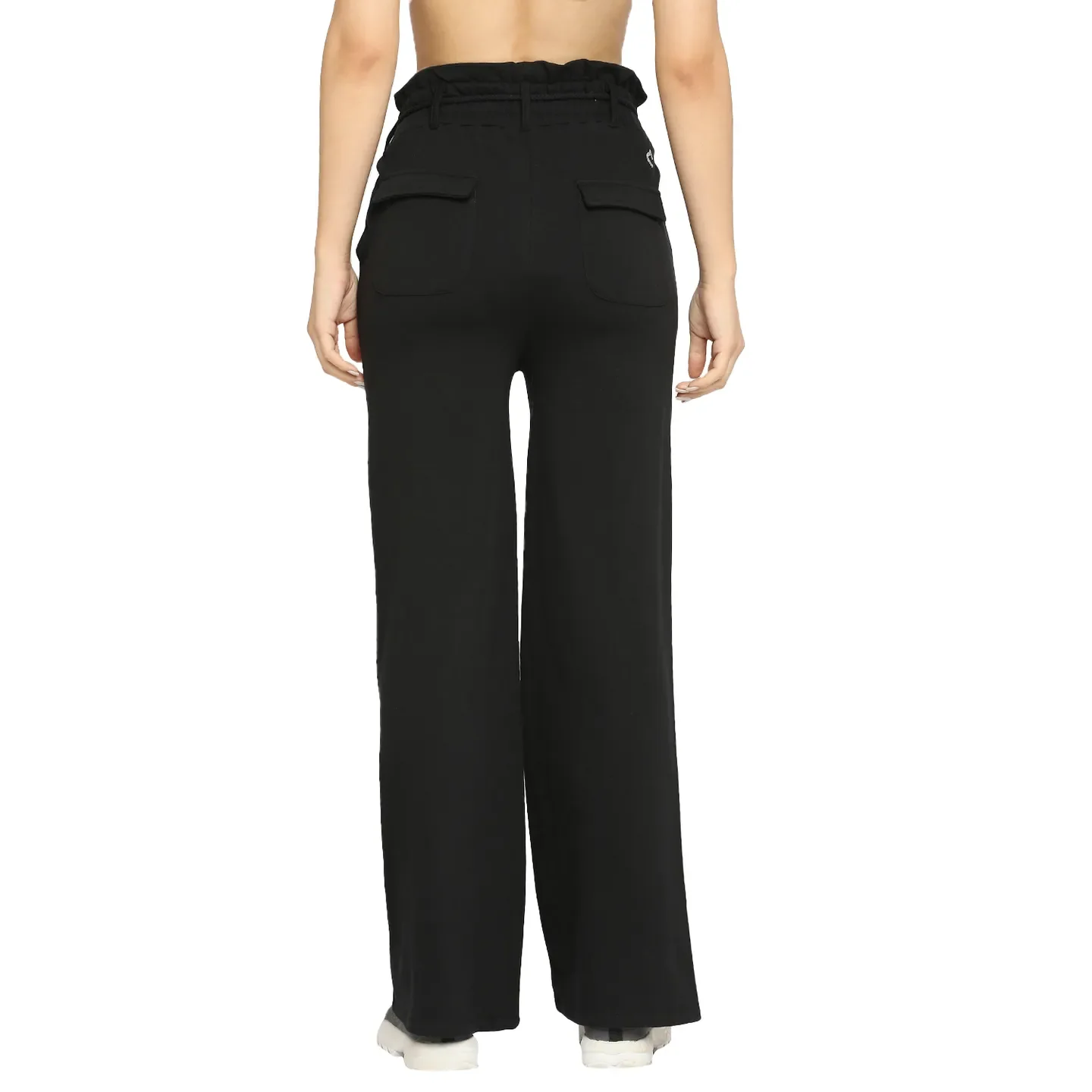 Black Wide Leg Fit Women's Cotton Track Pants By Being Human Clothing - Image 4