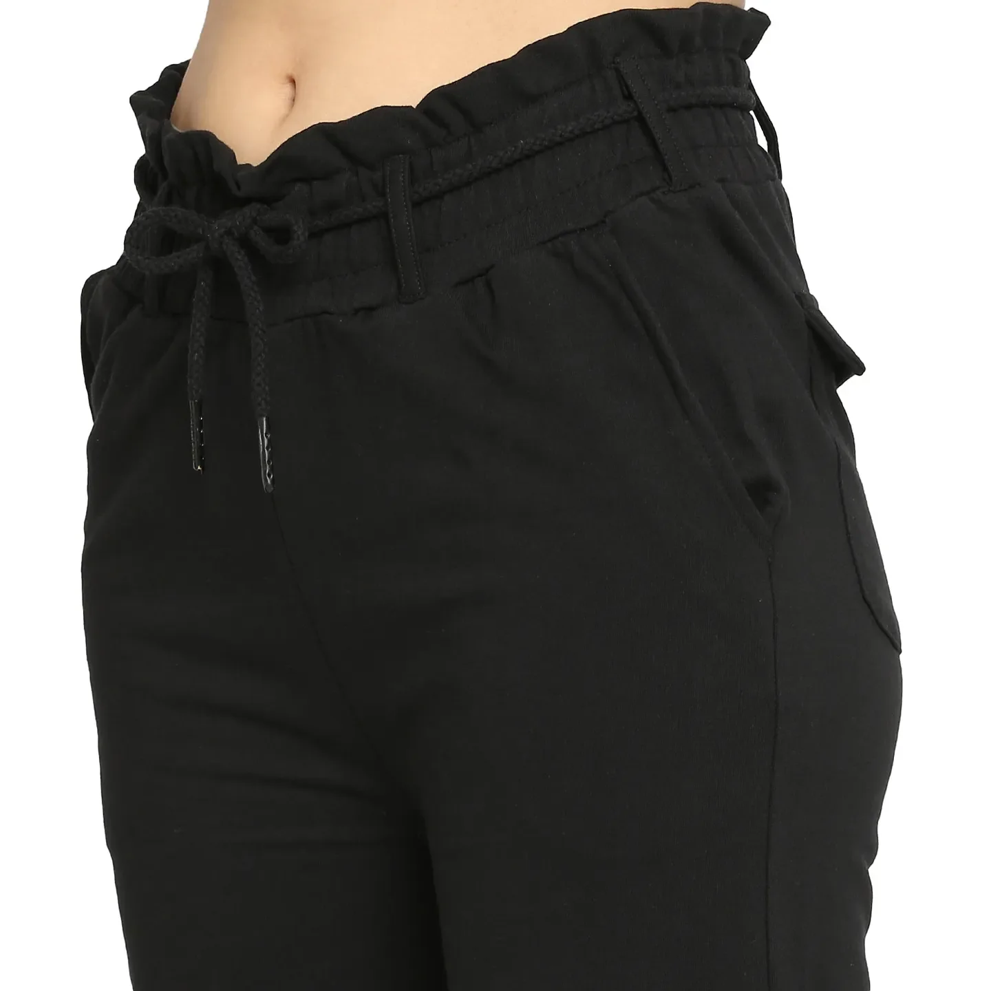 Black Wide Leg Fit Women's Cotton Track Pants By Being Human Clothing - Image 5