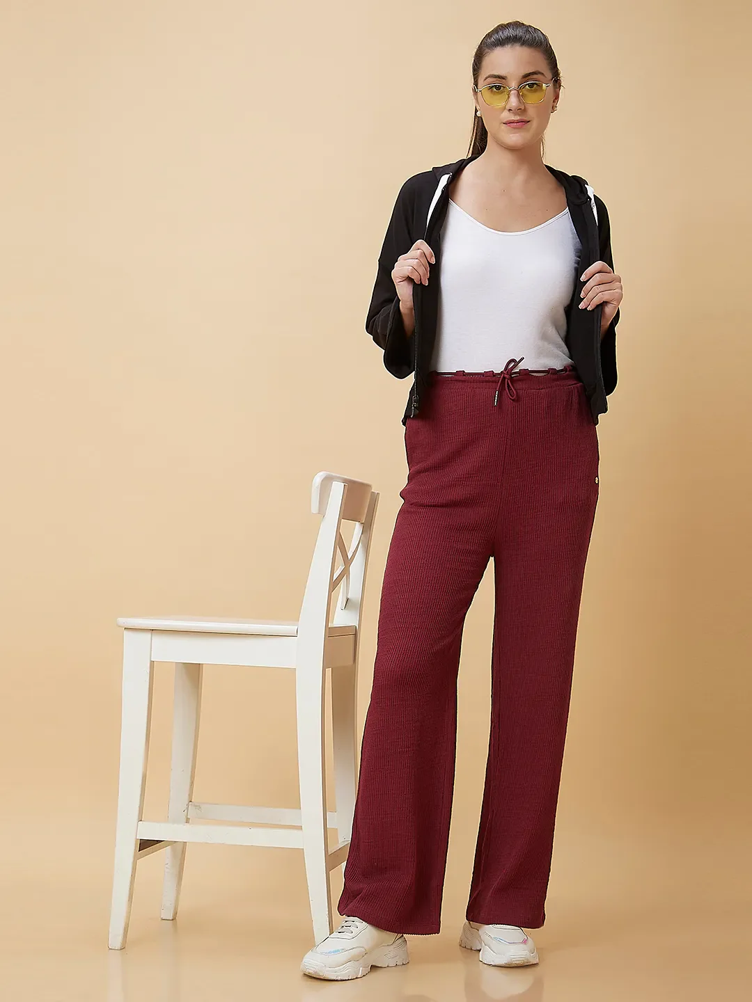 Port Wine Wide Leg Fit Women's Trousers By Being Human Clothing - Image 2