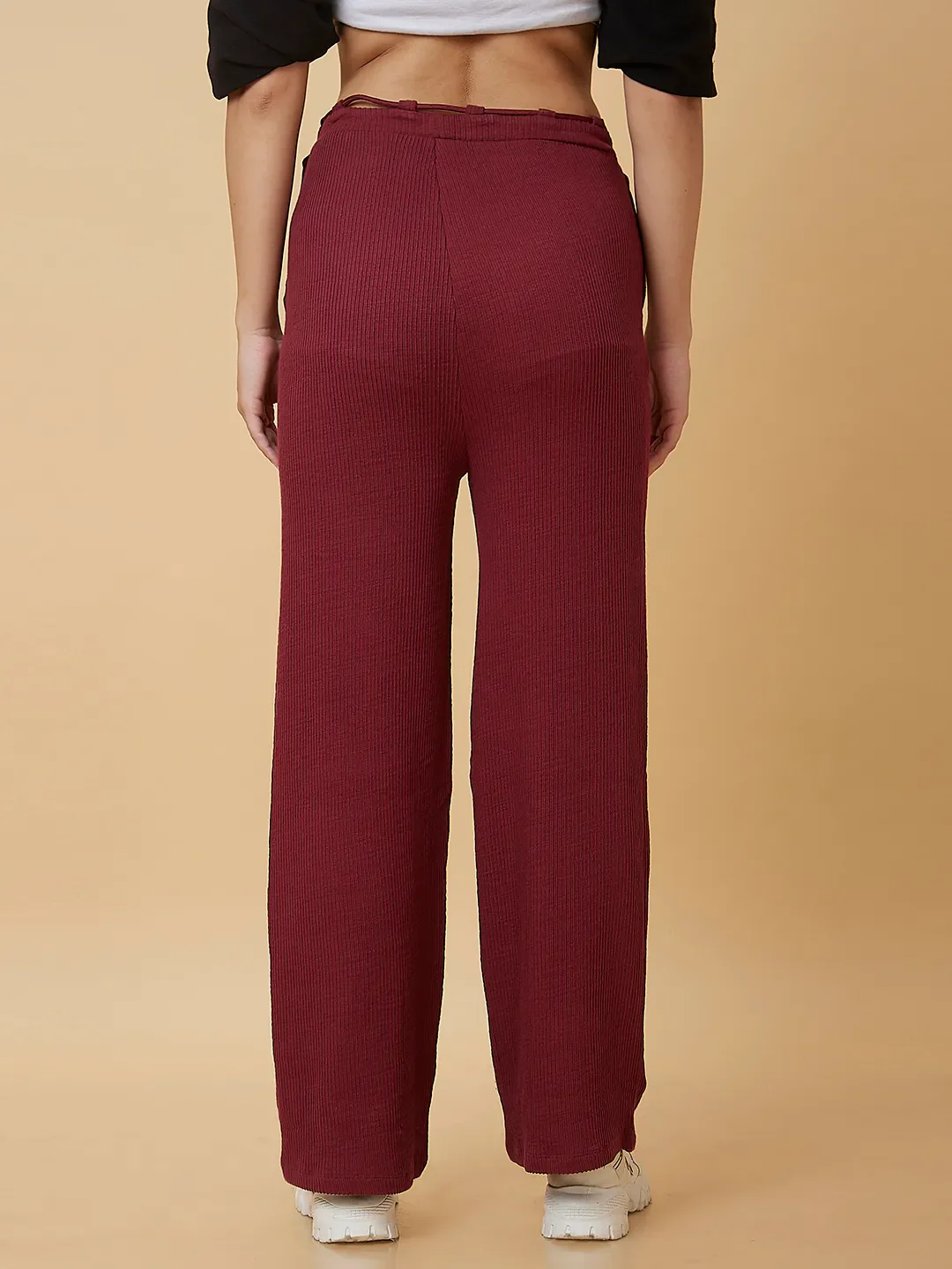 Port Wine Wide Leg Fit Women's Trousers By Being Human Clothing - Image 3