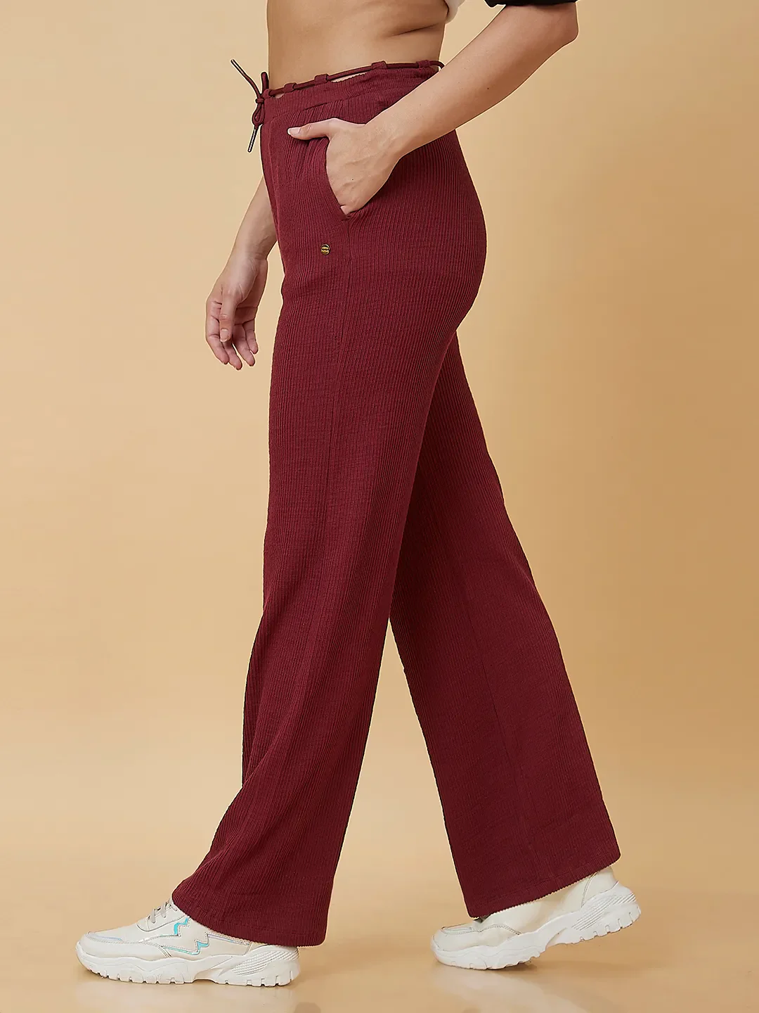 Port Wine Wide Leg Fit Women's Trousers By Being Human Clothing - Image 4