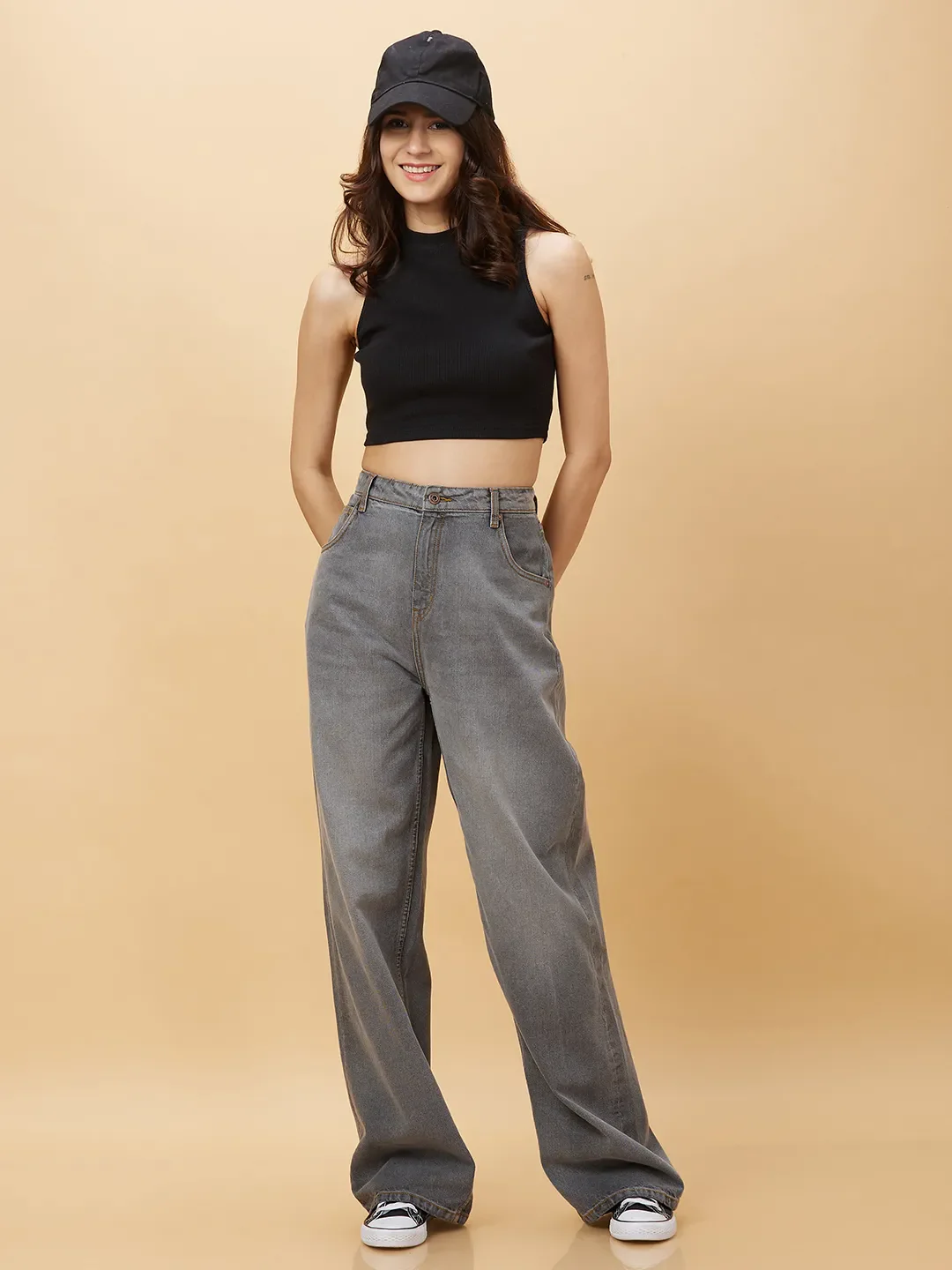Grey Wide Leg Fit Women's Denim By Being Human Clothing - Image 6
