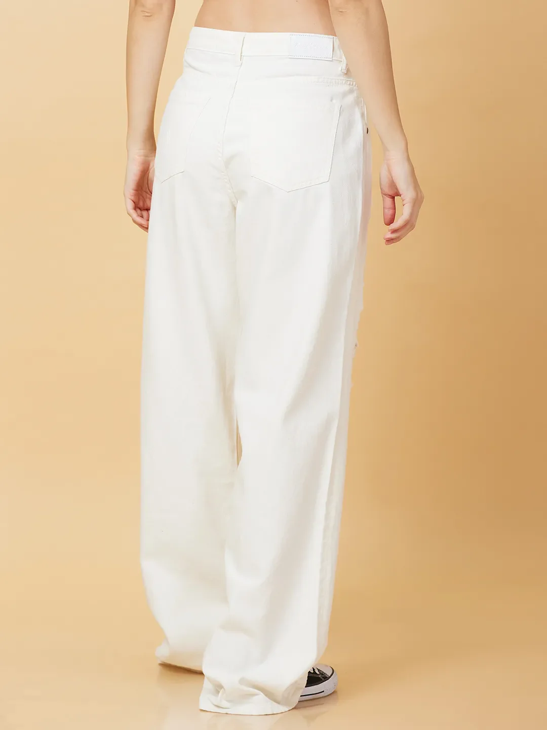 White Wide Leg Fit Women's Denim By Being Human Clothing - Image 3