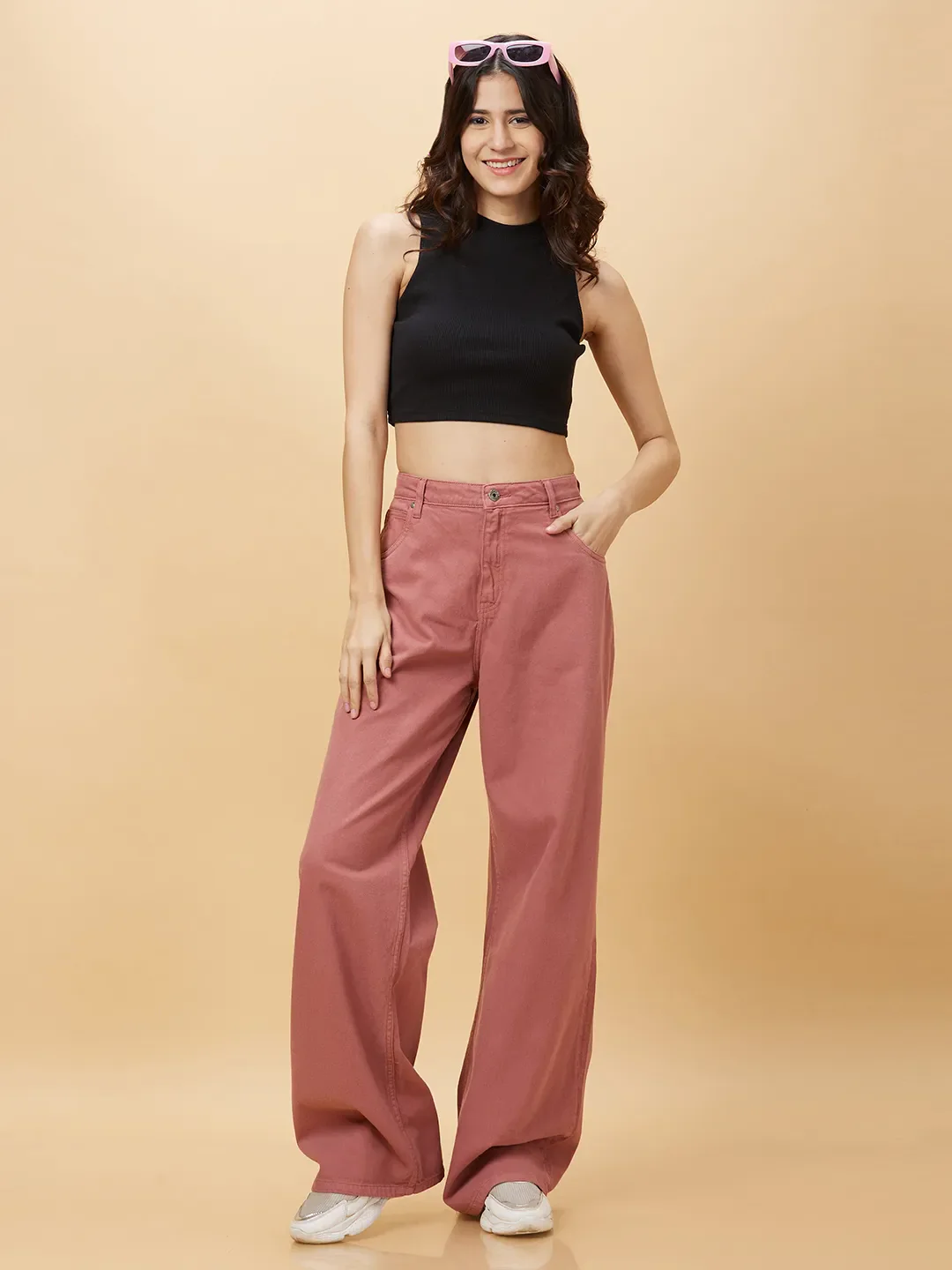 Pink Wide Leg Fit Women's Denim By Being Human Clothing - Image 6