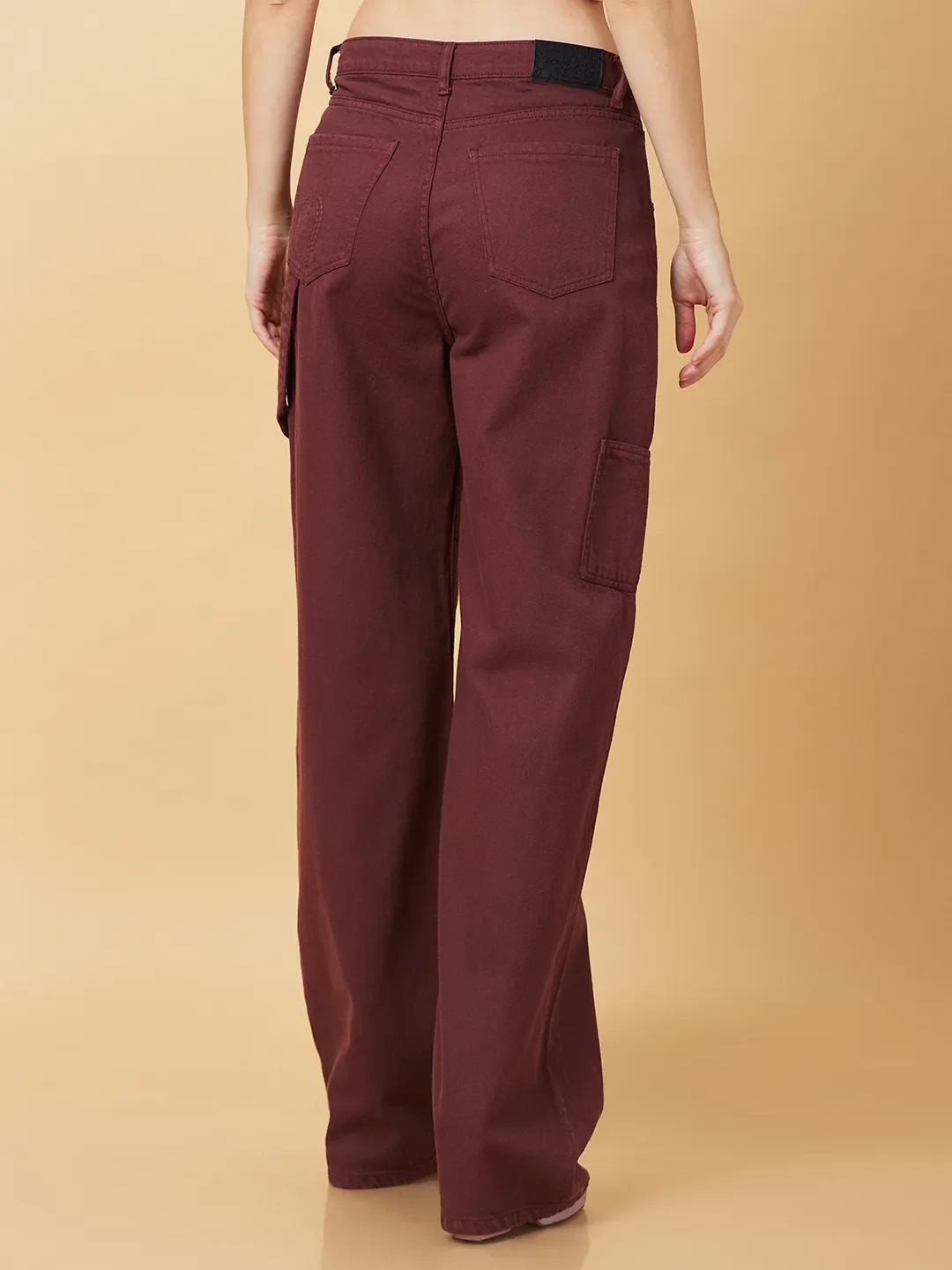 Maroon Wide Leg Cargo Fit Women's Denims By Being Human Clothing - Image 3