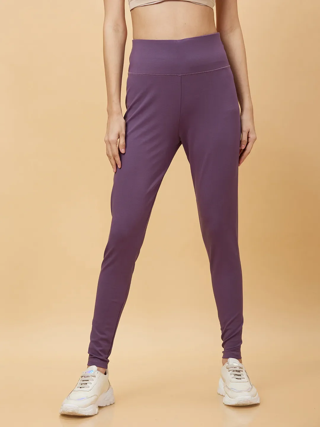 Deep Mauve Skinny Fit Women's Viscose Leggings By Being Human Clothing