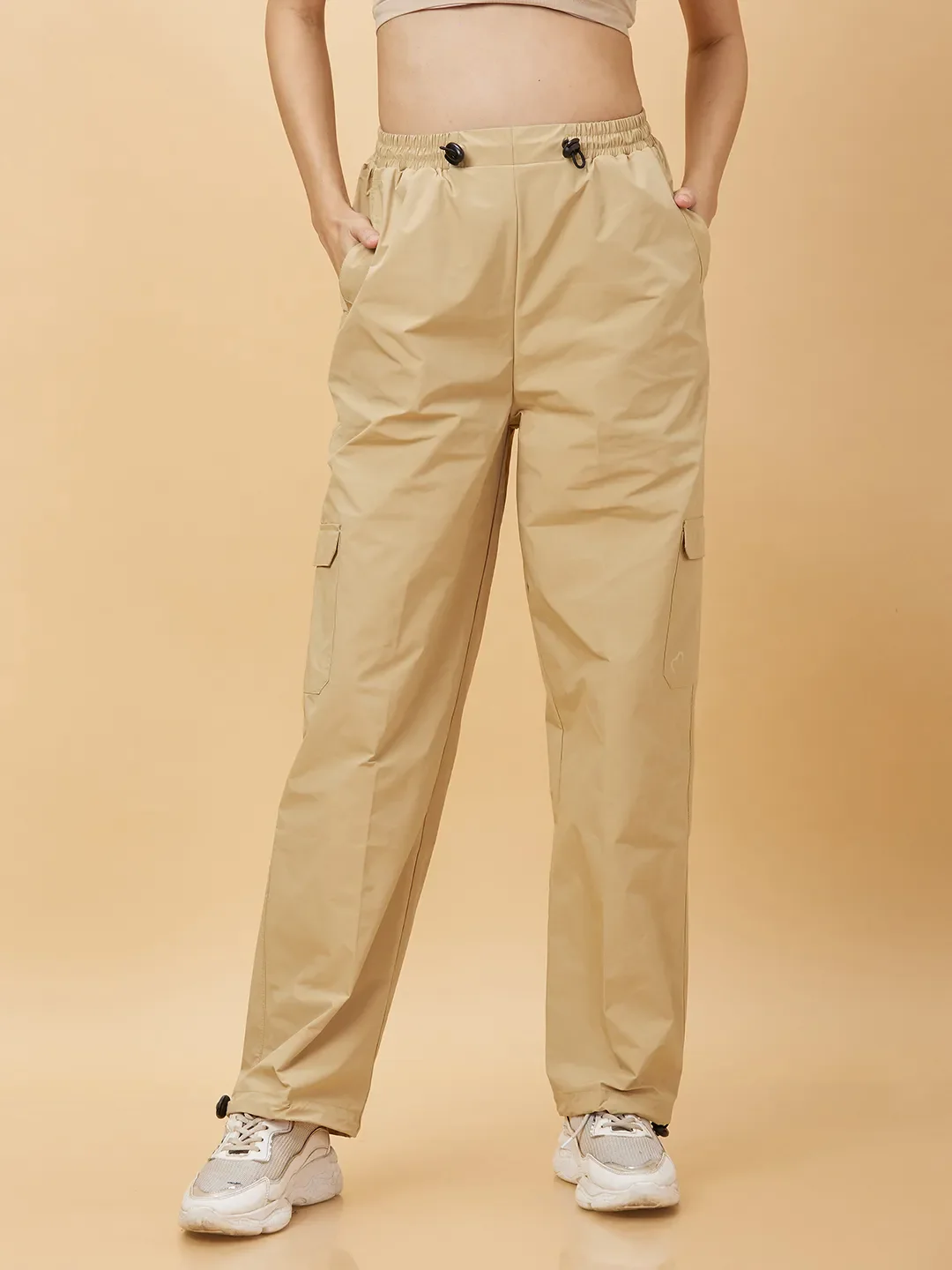 Beige Regular Fit Women's Track Pants by Being Human Clothing