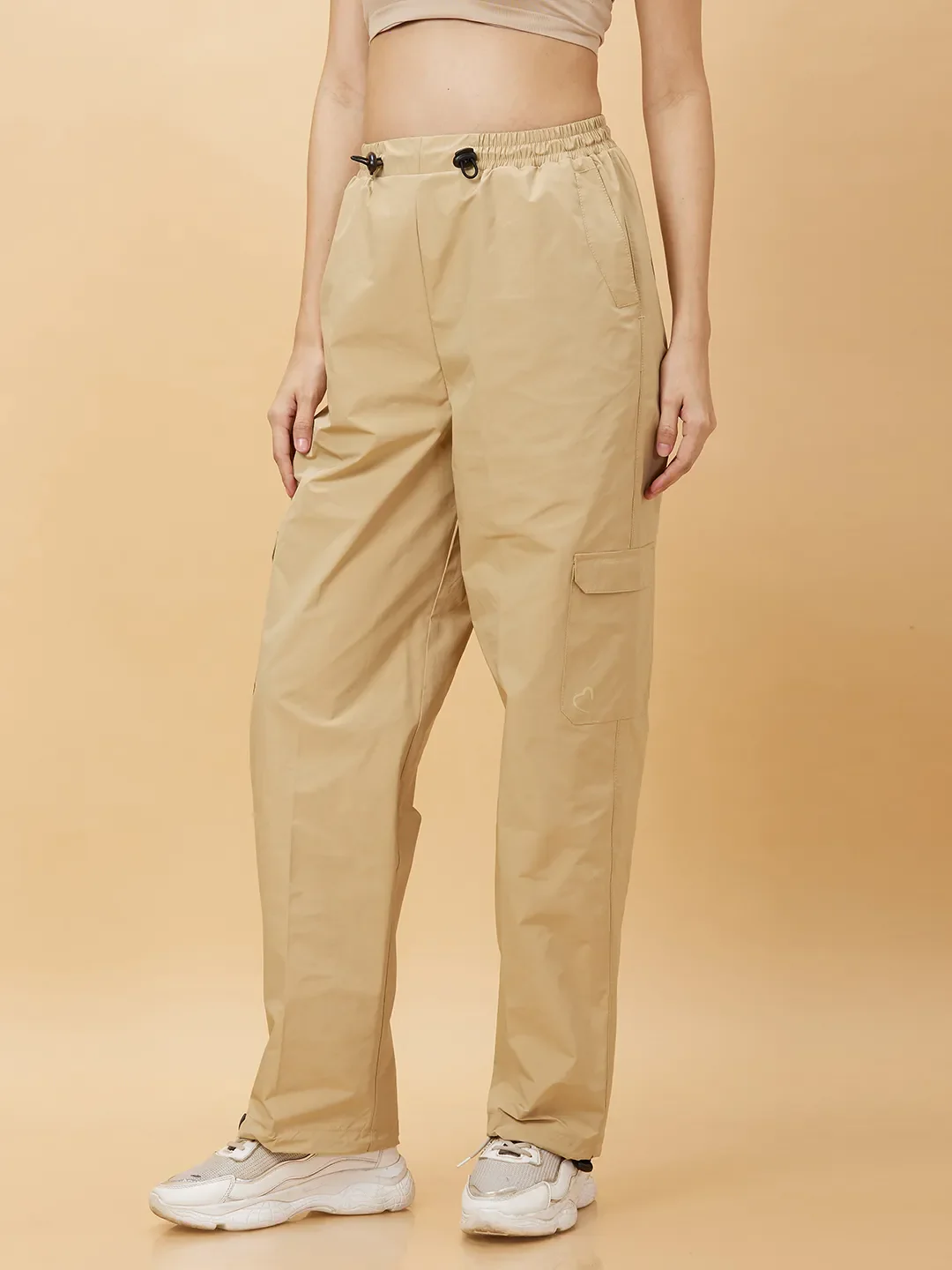 Beige Regular Fit Women's Track Pants by Being Human Clothing - Image 4