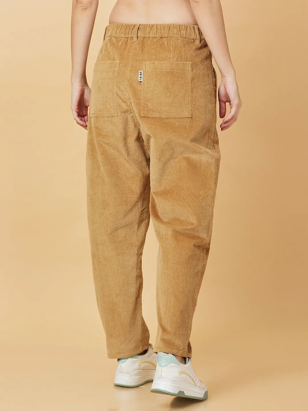 Beige Easy Fit Women's Cotton Track Pants By Being Human Clothing - Image 3