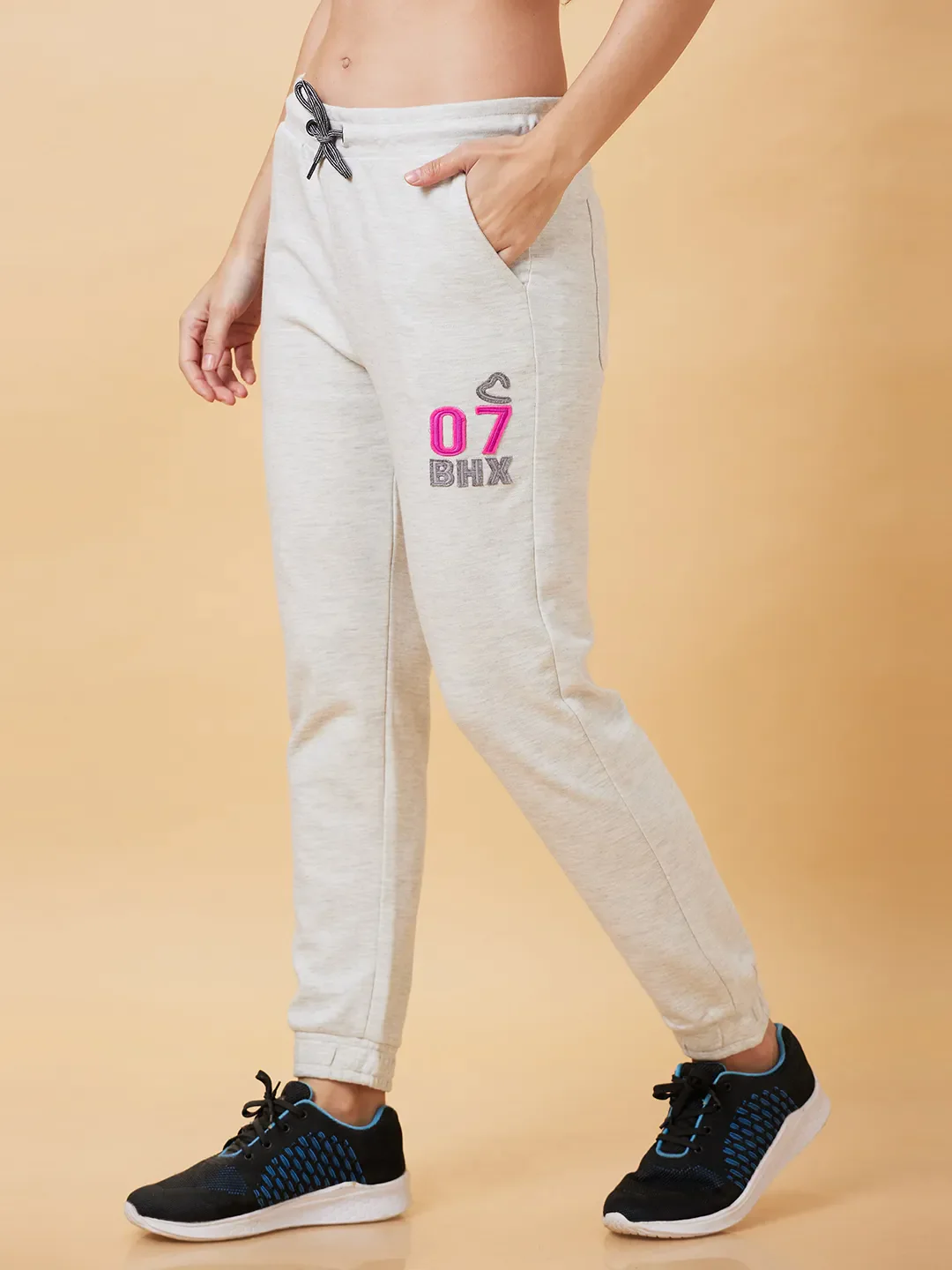 Beige Mid Rise Regular Fit Women's Track Pants by Being Human Clothing - Image 4
