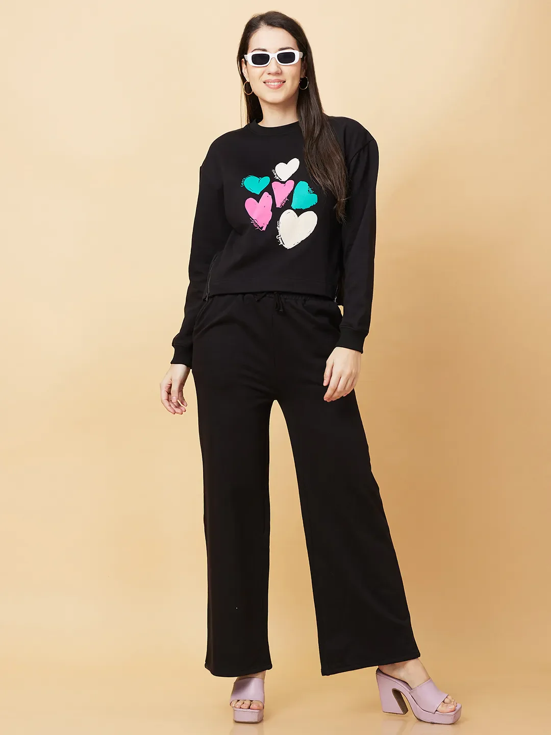 Black Wide Leg Fit Women's Cotton Blend Track Pants By Being Human Clothing - Image 6