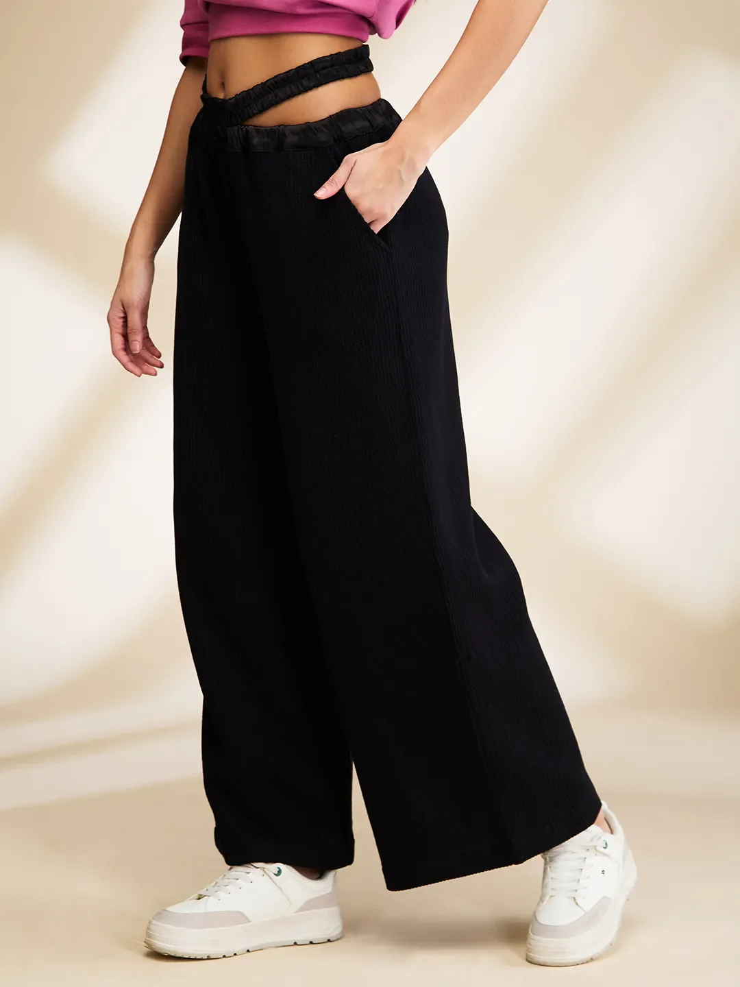 Black Wide Leg Fit Women's Cotton Track Pants By Being Human Clothing - Image 4