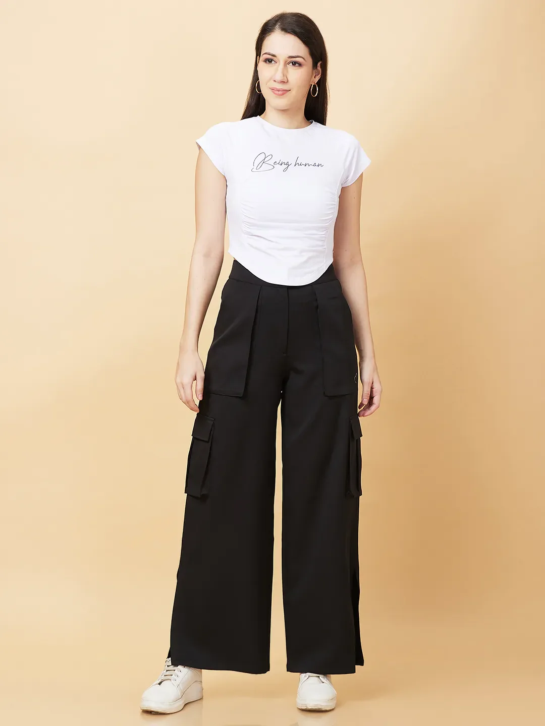 Black Wide Leg Fit Women's Track Pants By Being Human Clothing - Image 2