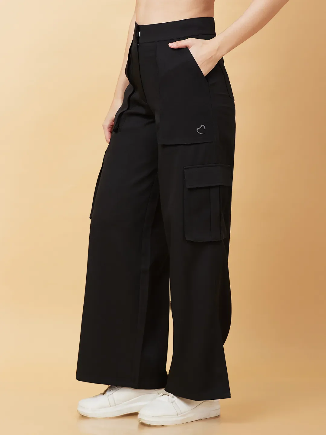 Black Wide Leg Fit Women's Track Pants By Being Human Clothing - Image 4