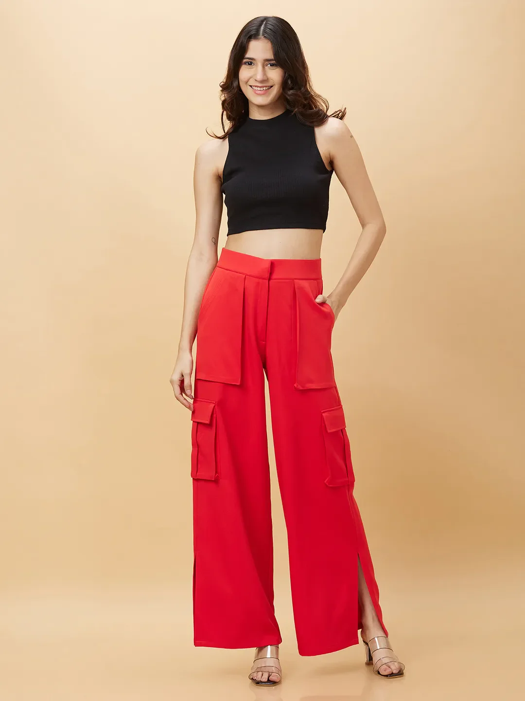 Red Wide Leg Fit Women's Track Pants By Being Human Clothing - Image 2