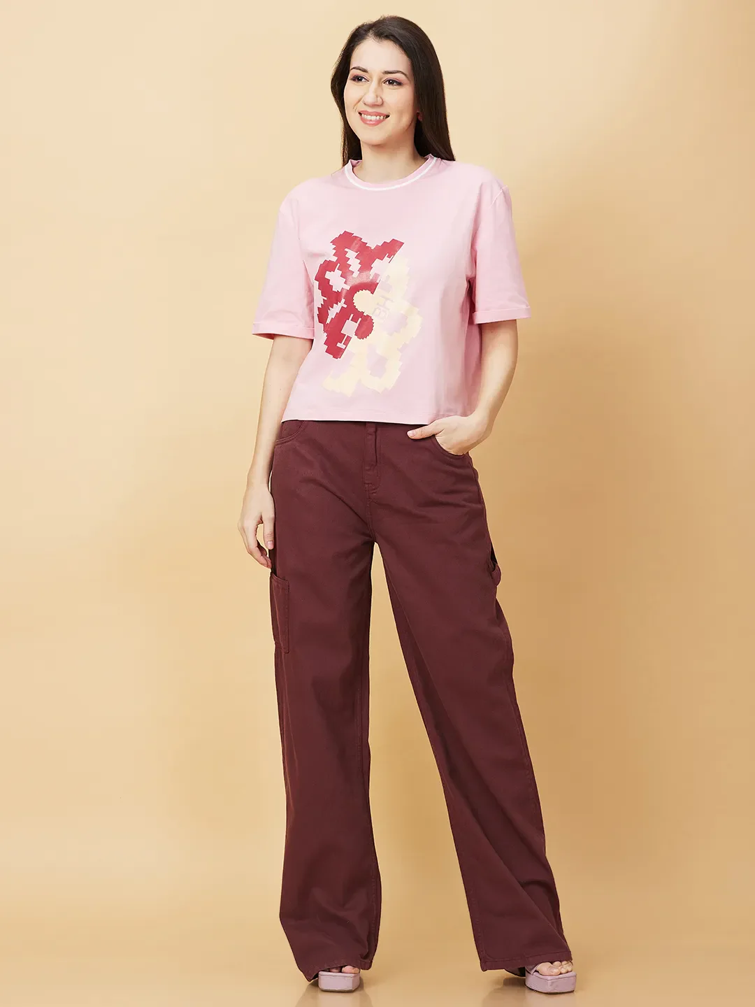 Pink Boxy Fit Women's Cotton T-Shirt By Being Human Clothing - Image 2