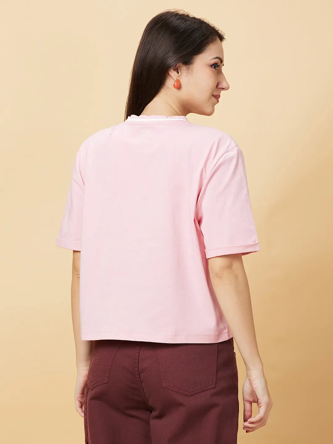 Pink Boxy Fit Women's Cotton T-Shirt By Being Human Clothing - Image 3