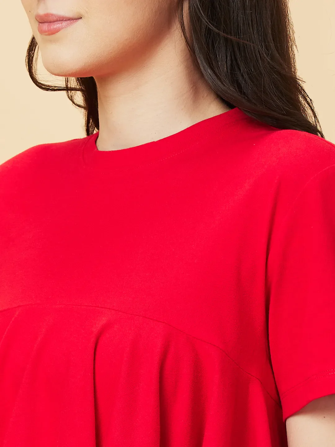 Red Flared Women's Cotton Short Sleeve Cropped T-Shirt By Being Human Clothing - Image 5