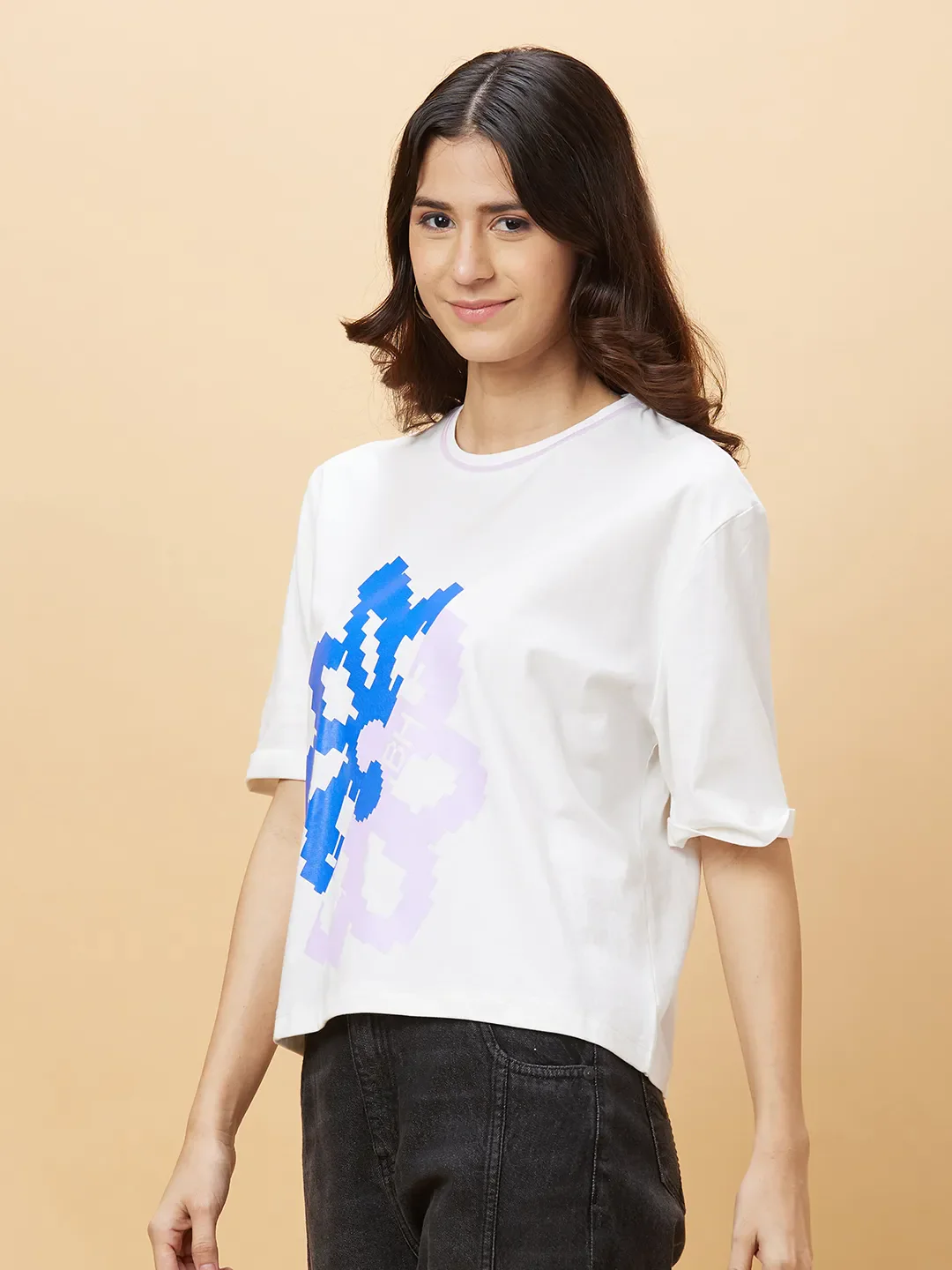 White Boxy Fit Women's Cotton T-Shirt By Being Human Clothing - Image 4