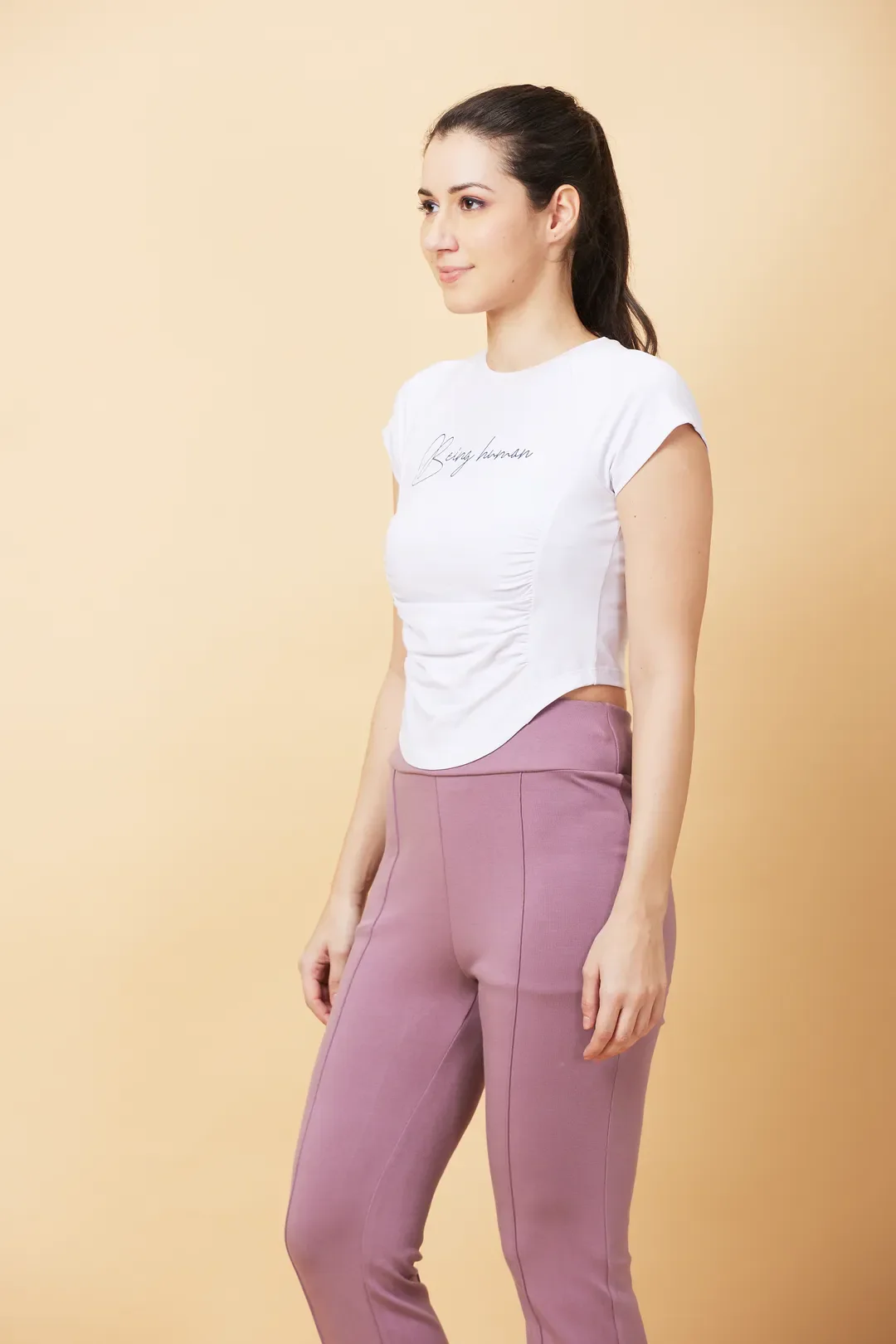 White Slim Fit Women's Short Sleeve Cropped T-Shirt By Being Human Clothing - Image 2