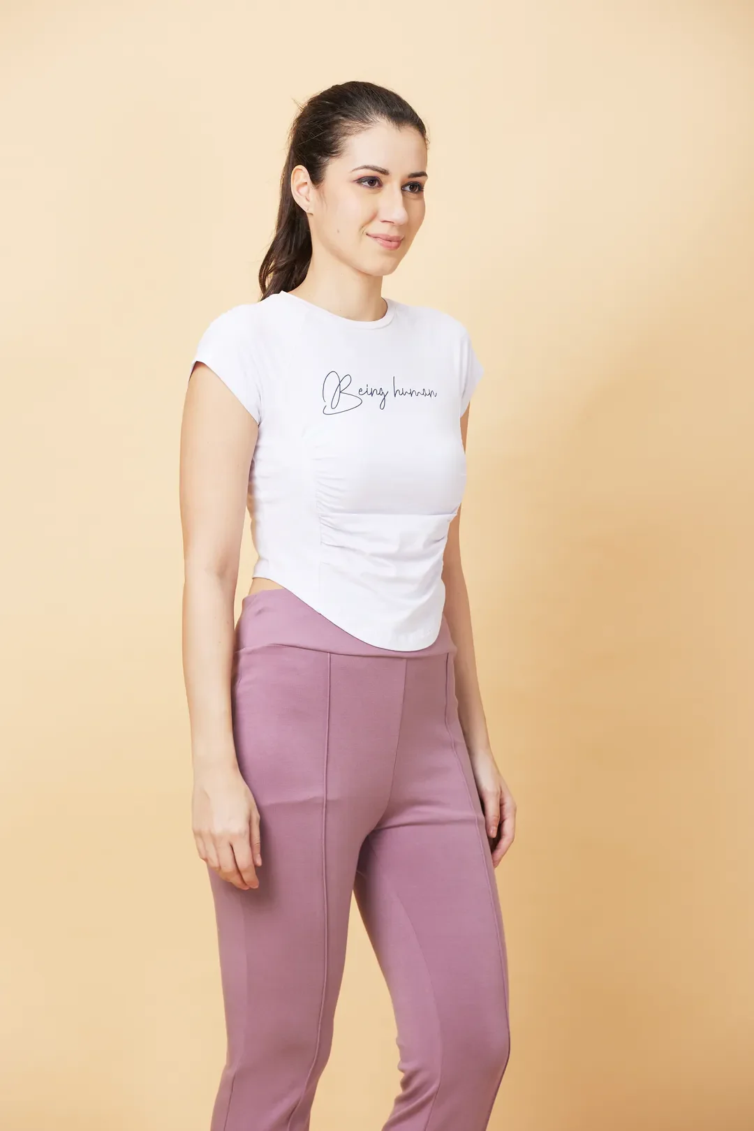 White Slim Fit Women's Short Sleeve Cropped T-Shirt By Being Human Clothing - Image 3