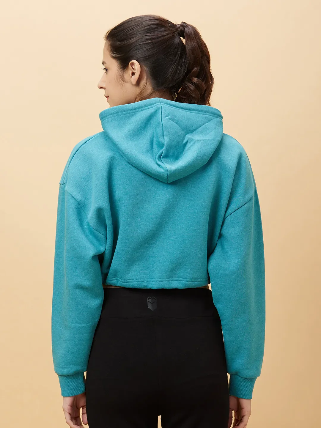 Blue Boxy Fit Long Sleeve Women's Cropped Hoodie By Being Human Clothing - Image 3