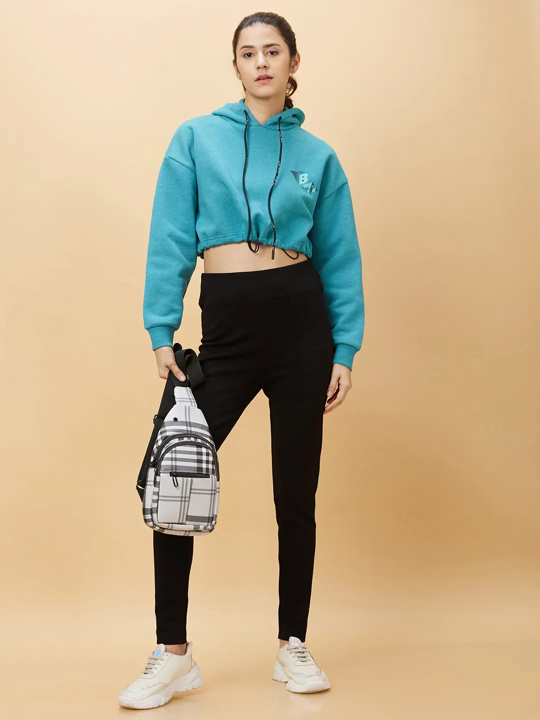 Blue Boxy Fit Long Sleeve Women's Cropped Hoodie By Being Human Clothing - Image 6