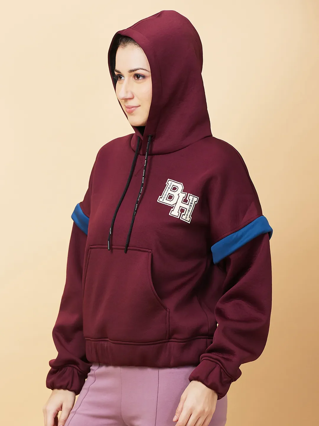Red Easy Fit  Long Sleeves Detachable Women's Hoodie by Being Human Clothing - Image 7