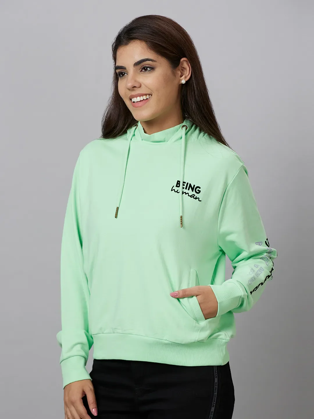 Mint Women's Cotton Hoodie By Being Human Clothing - Image 4