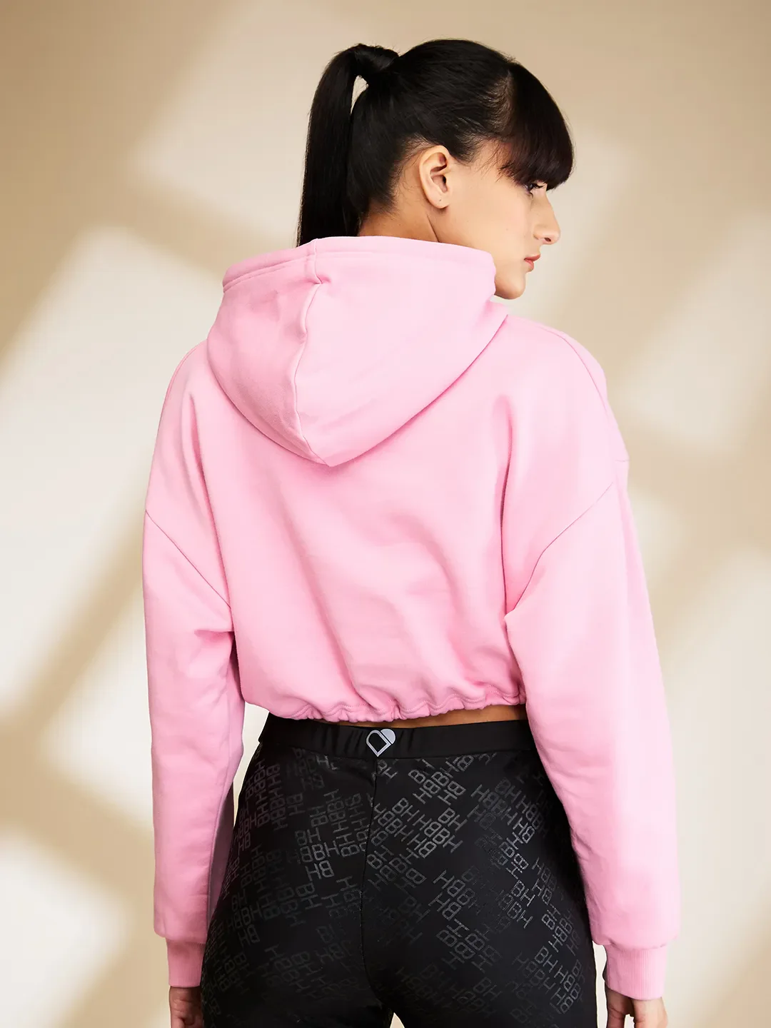 Pink Boxy Fit Women's Long Sleeve Cropped Hoodie By Being Human Clothing - Image 3