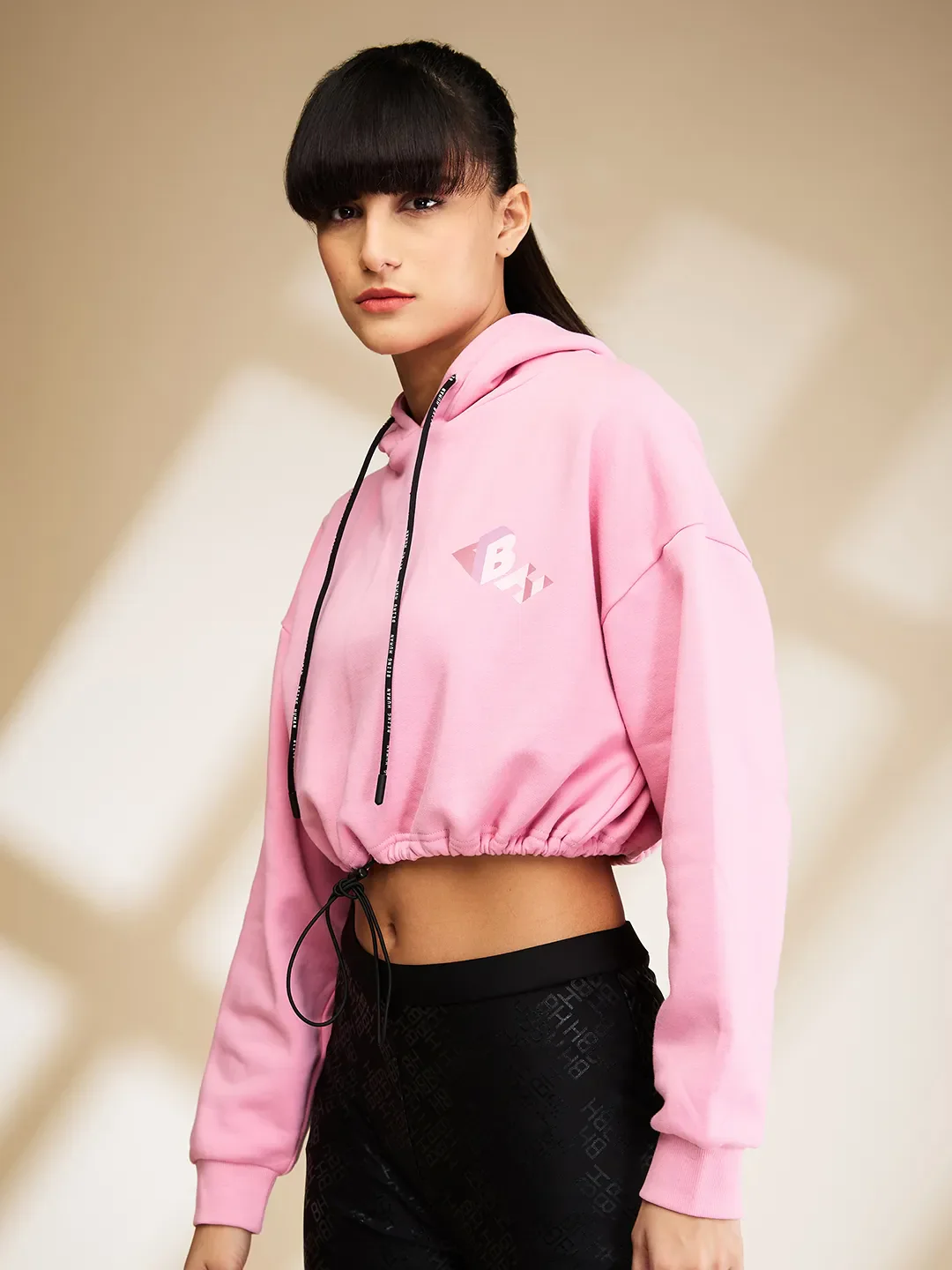 Pink Boxy Fit Women's Long Sleeve Cropped Hoodie By Being Human Clothing - Image 4