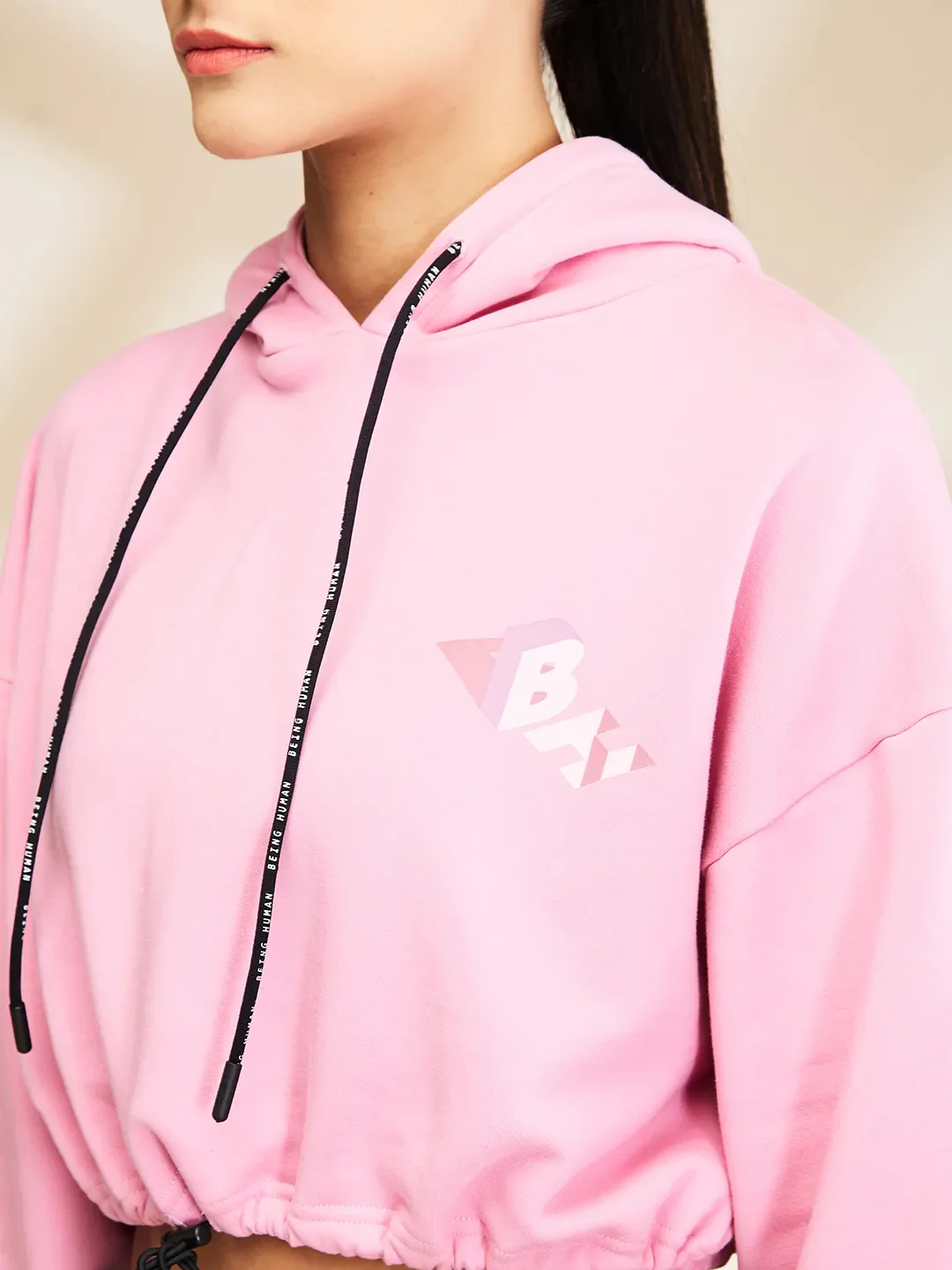 Pink Boxy Fit Women's Long Sleeve Cropped Hoodie By Being Human Clothing - Image 5