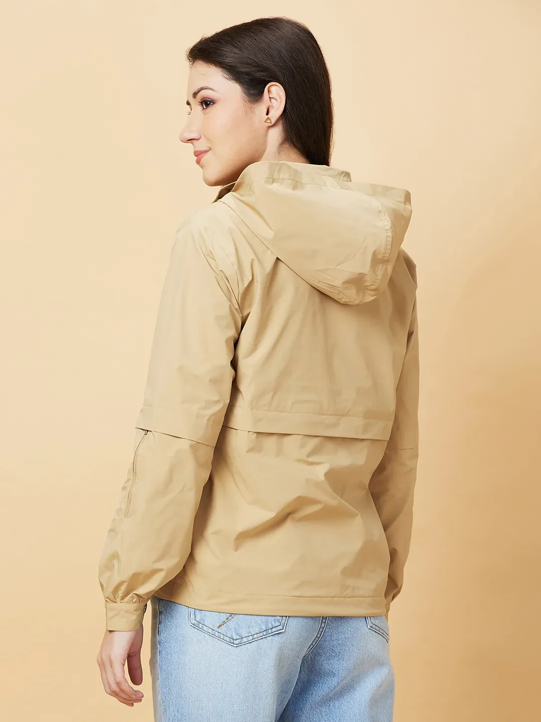 Beige Basic Fit  Long Sleeves Women's Jacket by Being Human Clothing - Image 3