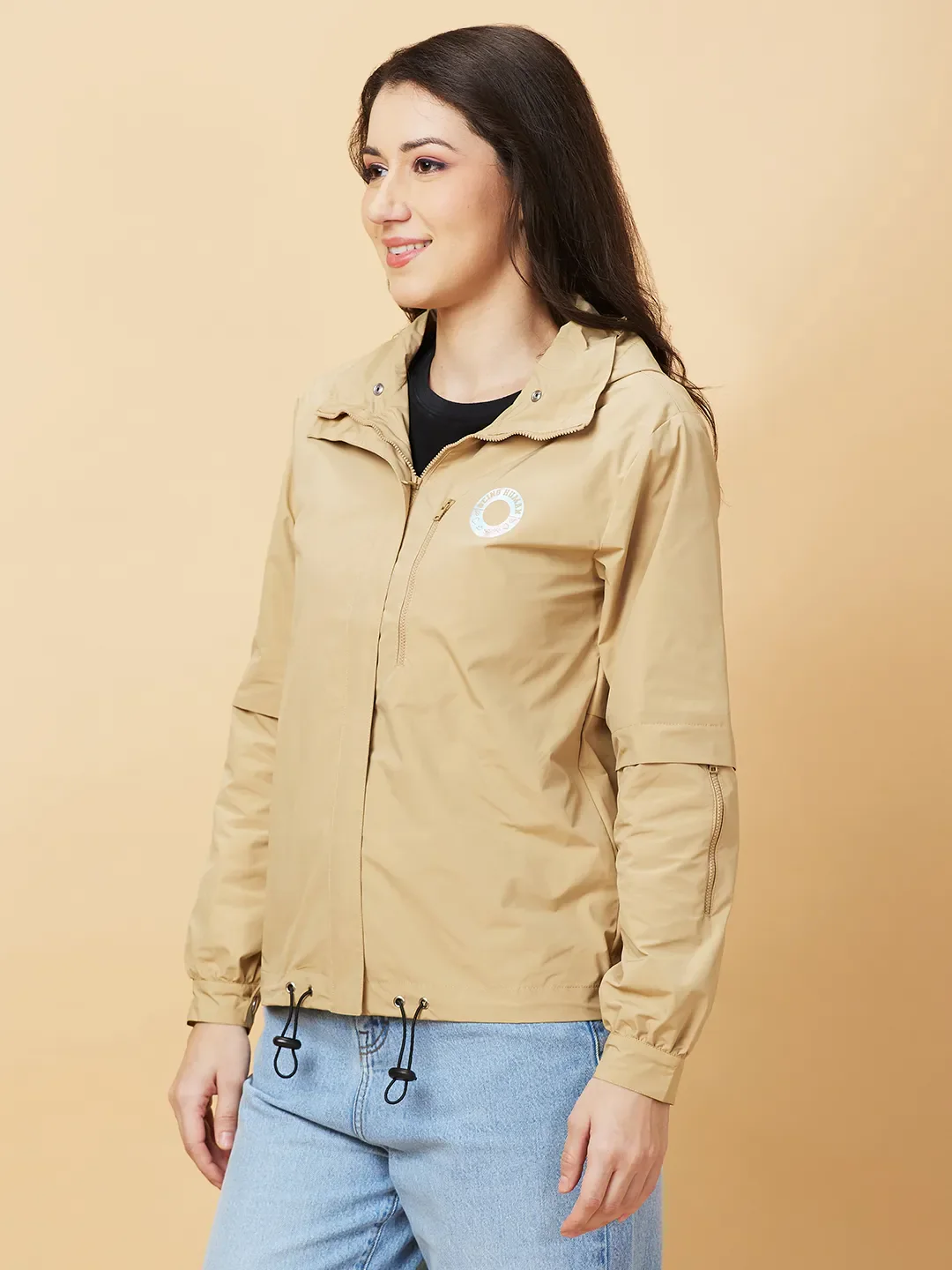 Beige Basic Fit  Long Sleeves Women's Jacket by Being Human Clothing - Image 4