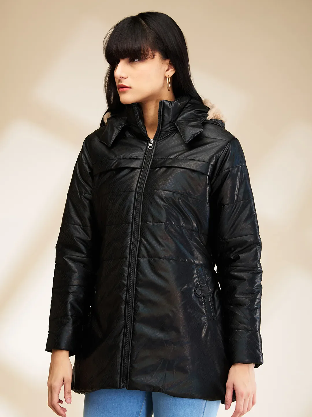 Black Slim Fit Long Sleeve Women's Jacket By Being Human Clothing - Image 4