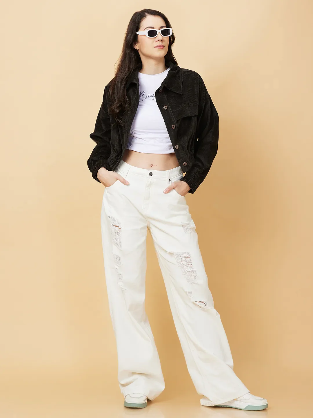 Dark Olive Boxy Fit Women's Cotton Puffed Long Sleeve Cropped Jacket By Being Human Clothing - Image 6