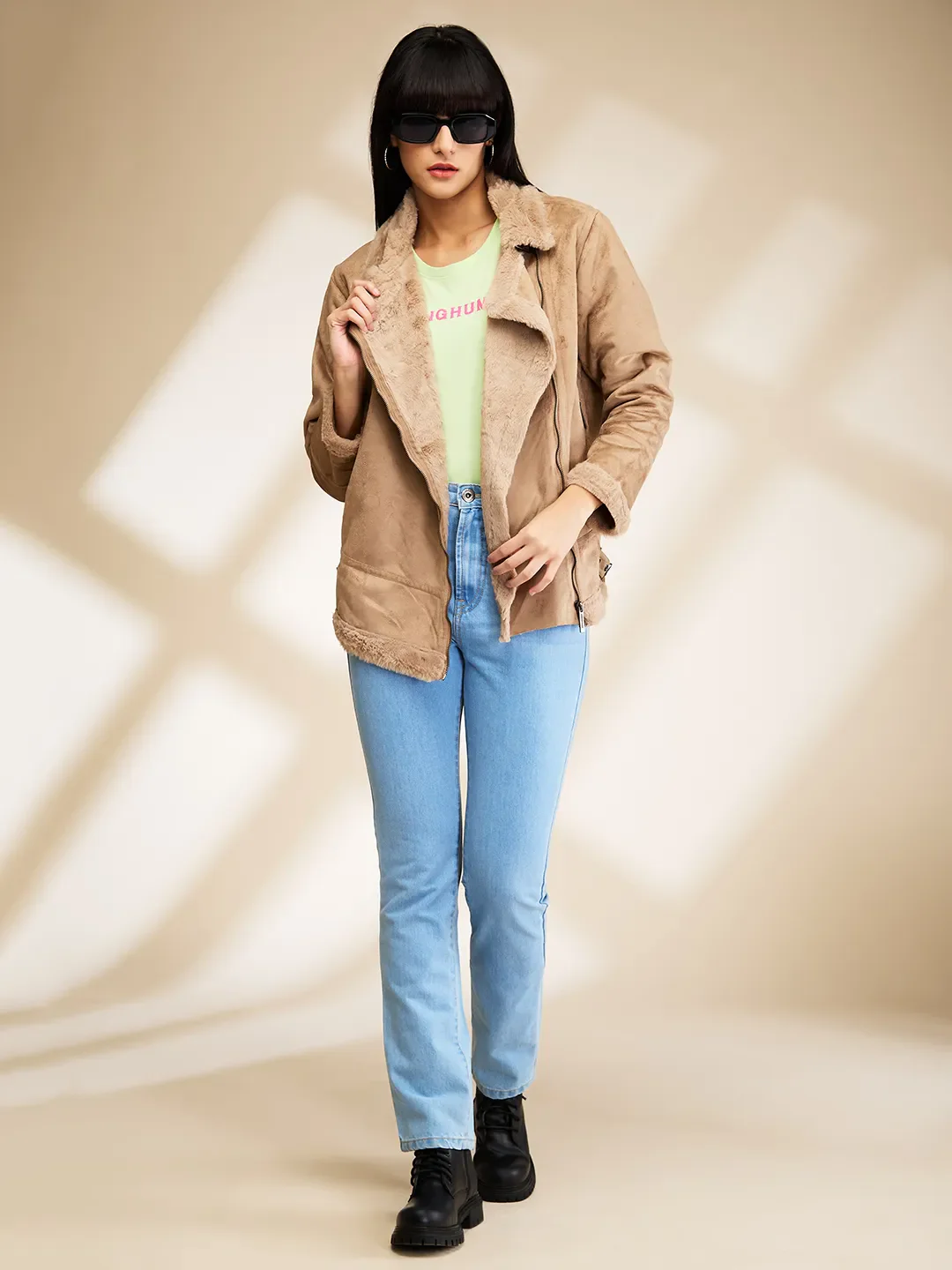 Light Brown Easy Fit Long Sleeve Women's Jacket By Being Human Clothing - Image 6
