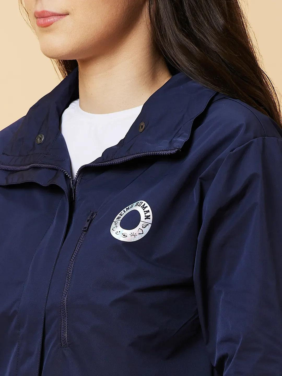 Blue Basic Fit  Long Sleeves Women's Jacket by Being Human Clothing - Image 5