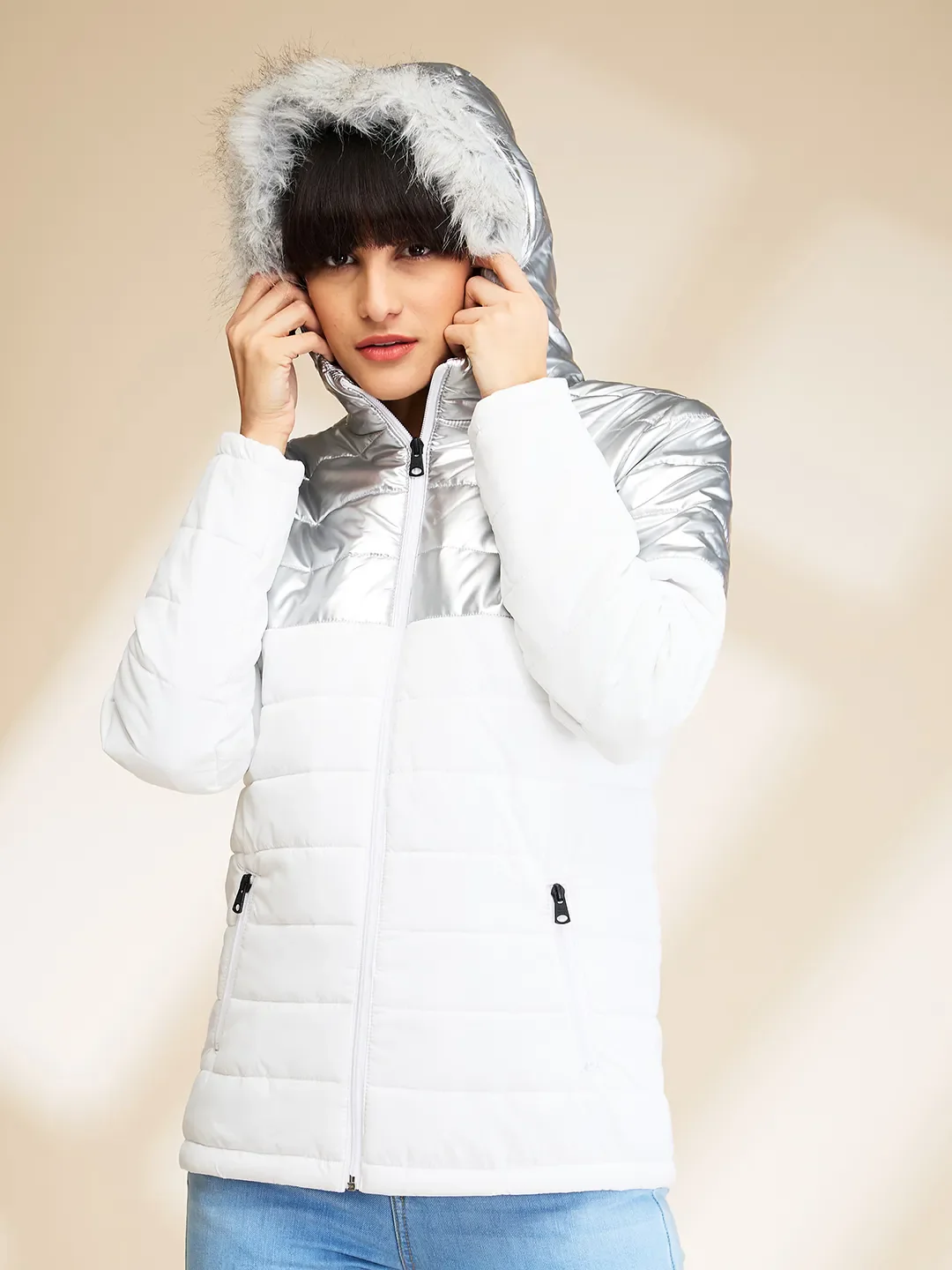 Silver Basic Fit  Long Sleeves Women's Jacket by Being Human Clothing - Image 7