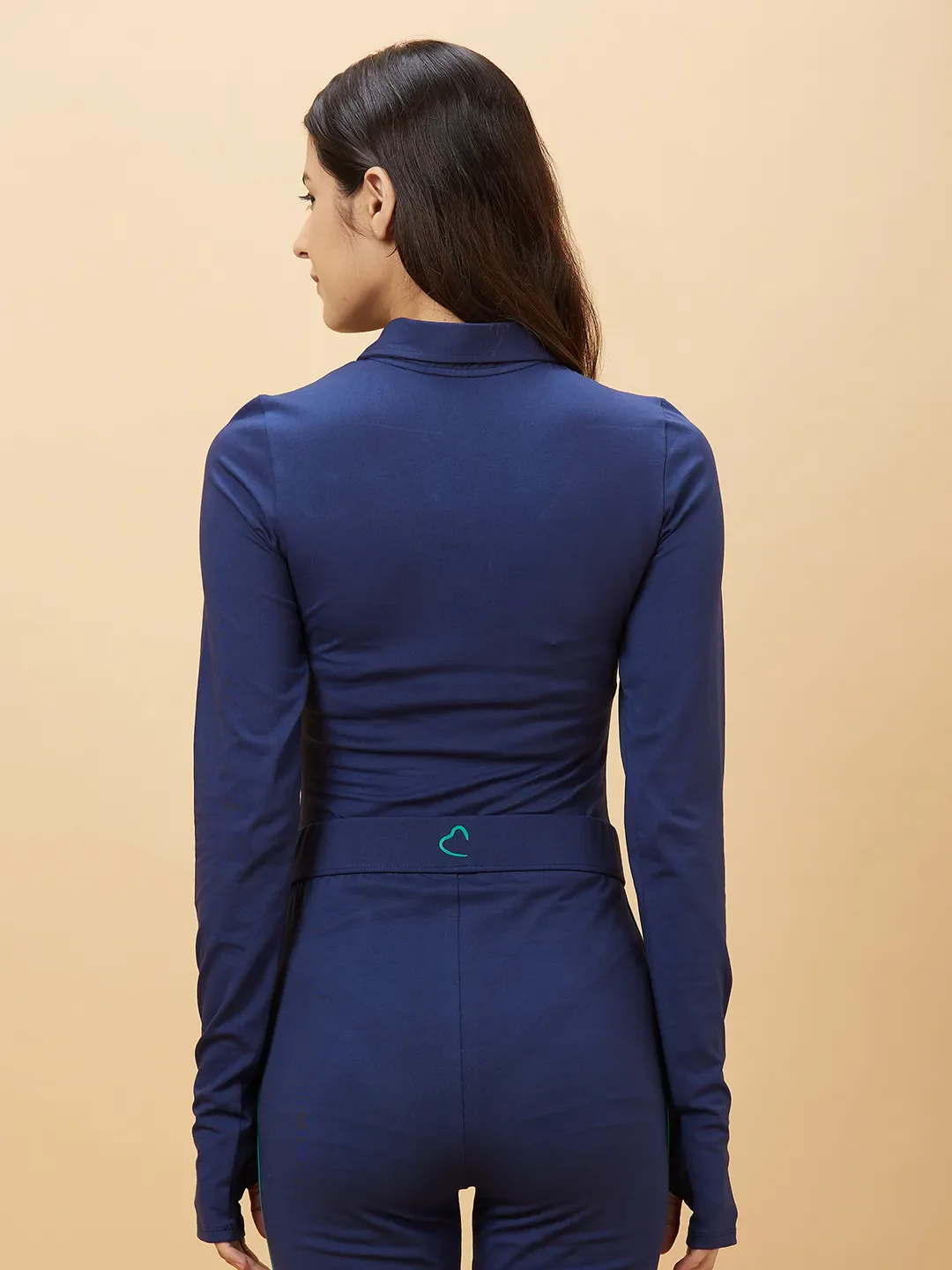 Blue Slim Fit Long Sleeve Women's Polo T-Shirt By Being Human Clothing - Image 3
