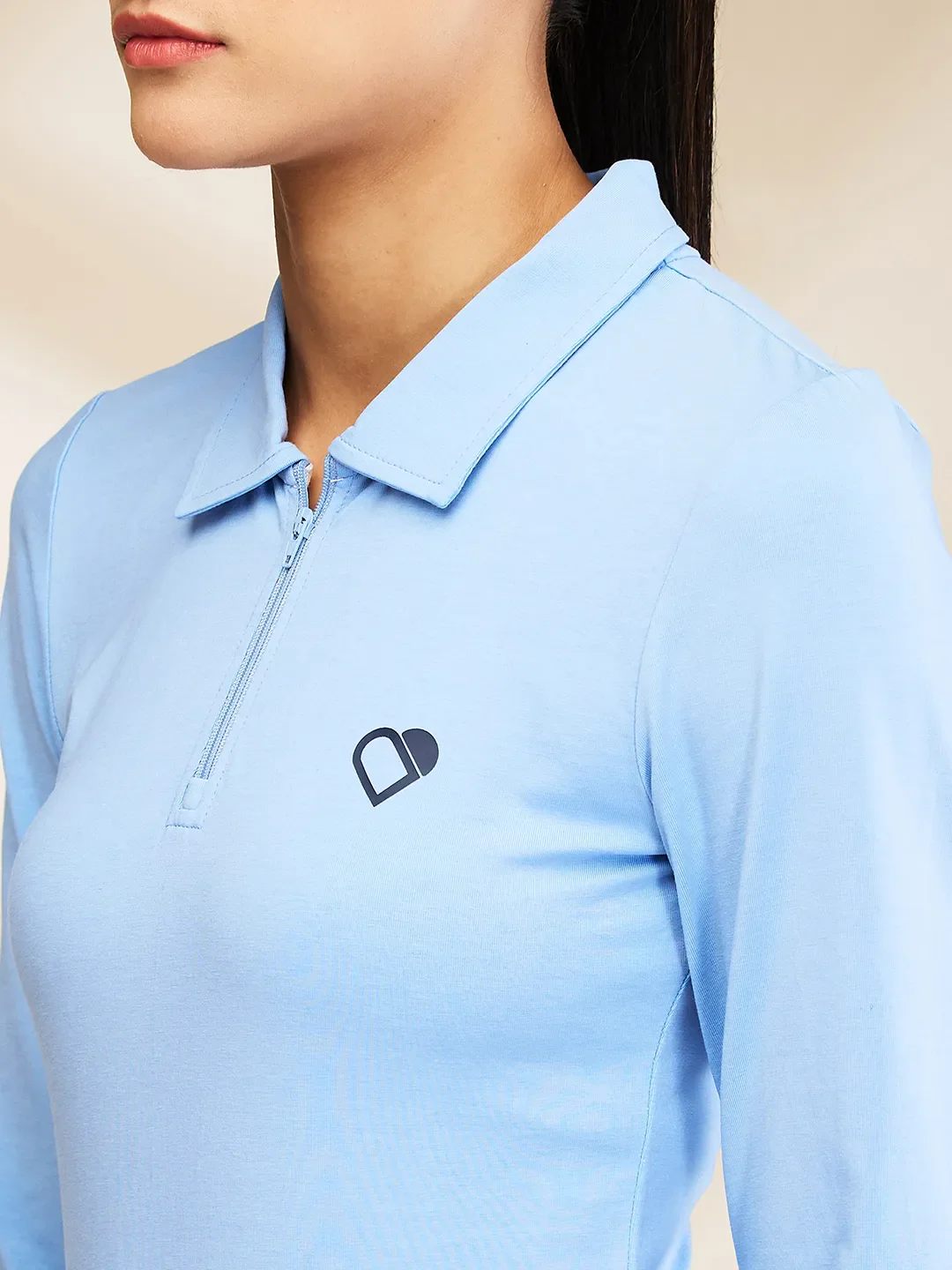 Sky Blue Slim Fit Women's Cotton Polo T-Shirt By Being Human Clothing - Image 5