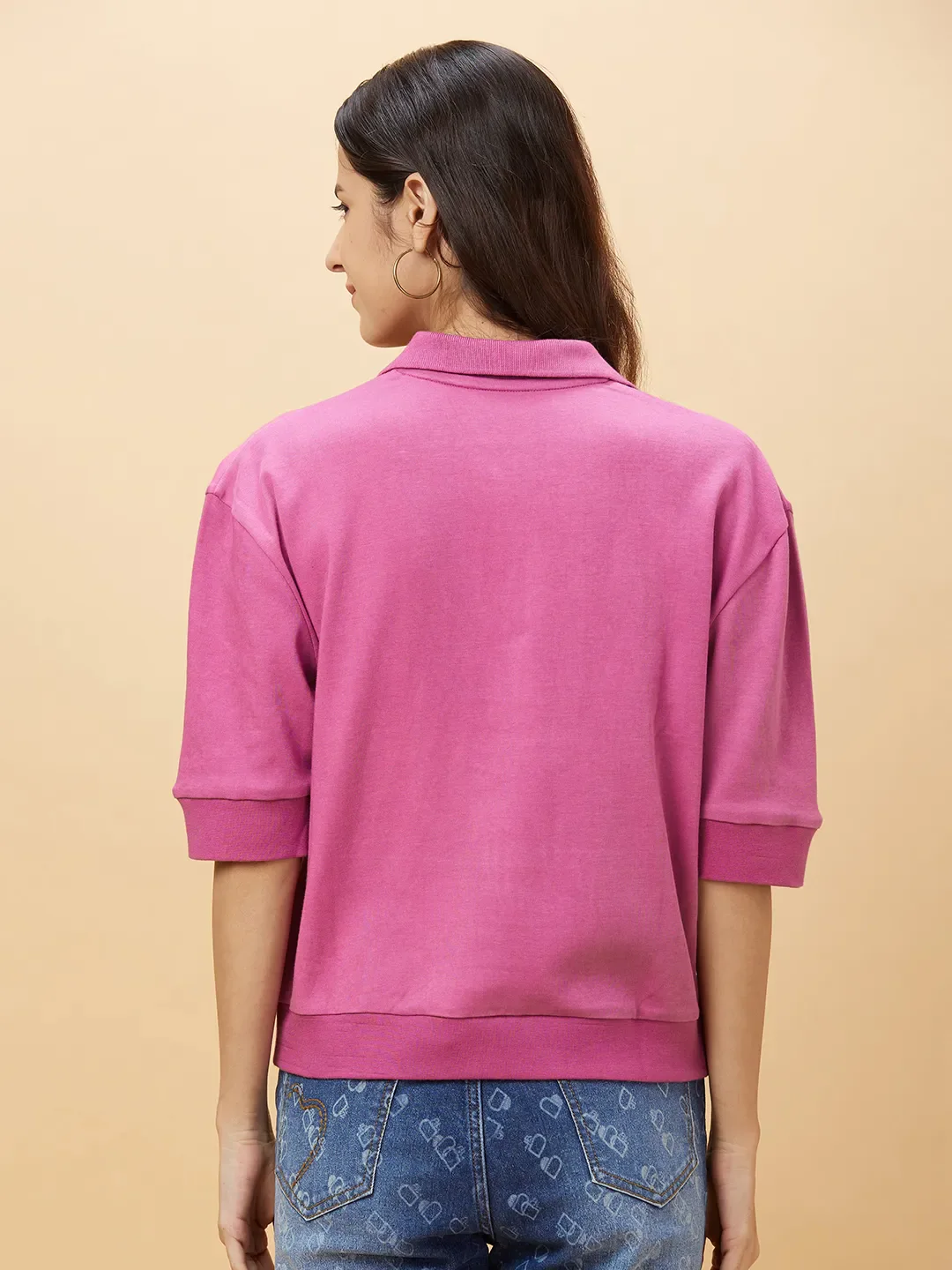 Violet Boxy Fit Women's Cotton Polo T-Shirt By Being Human Clothing - Image 3