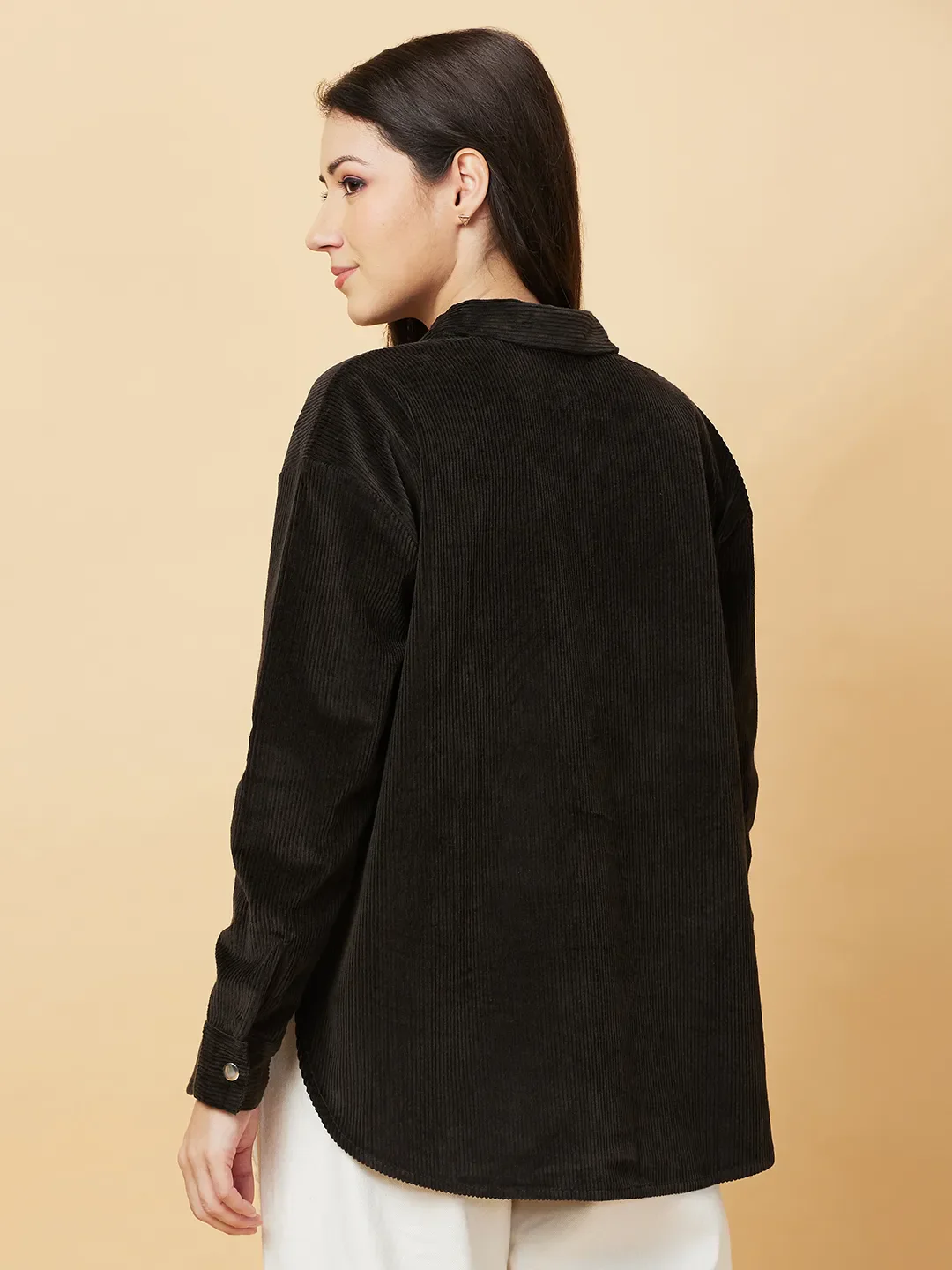 Dark Olive Loose Fit Women's Cotton Shirts By Being Human Clothing - Image 3